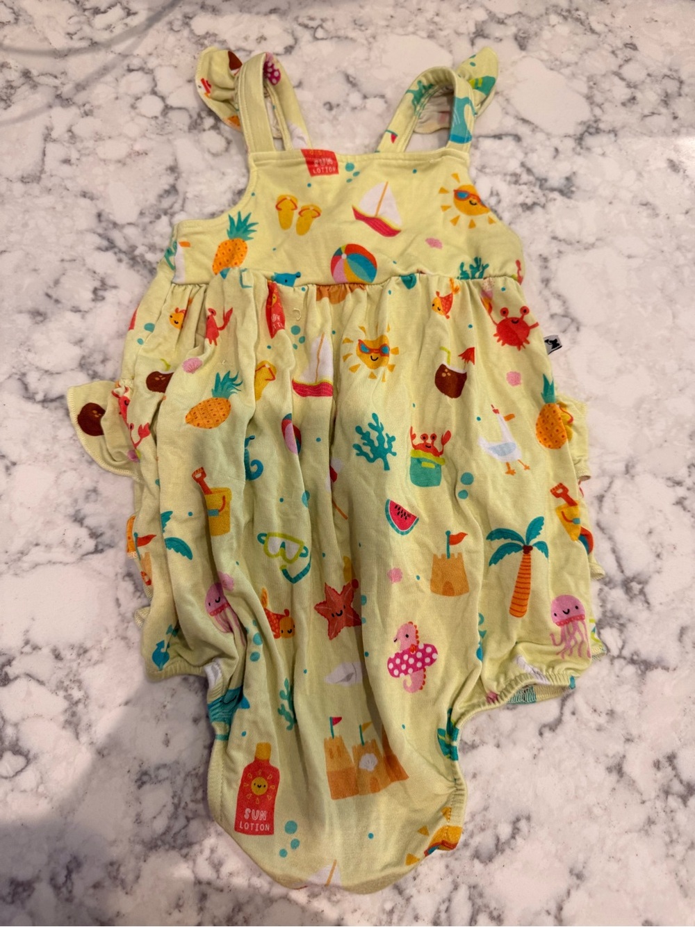 Kiki + Lu Lu- Summer Romper with Beach Print - Yellow 2T